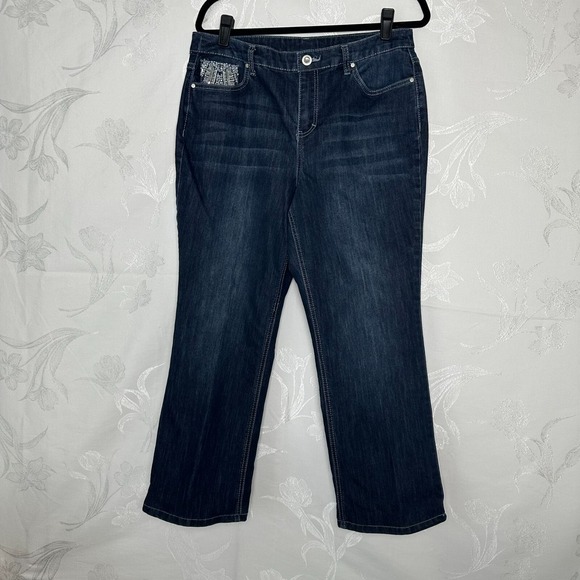 Christopher & Banks Denim - Christopher Banks Size-12P Denim Jeans Blue Stretch Embellished Pockets